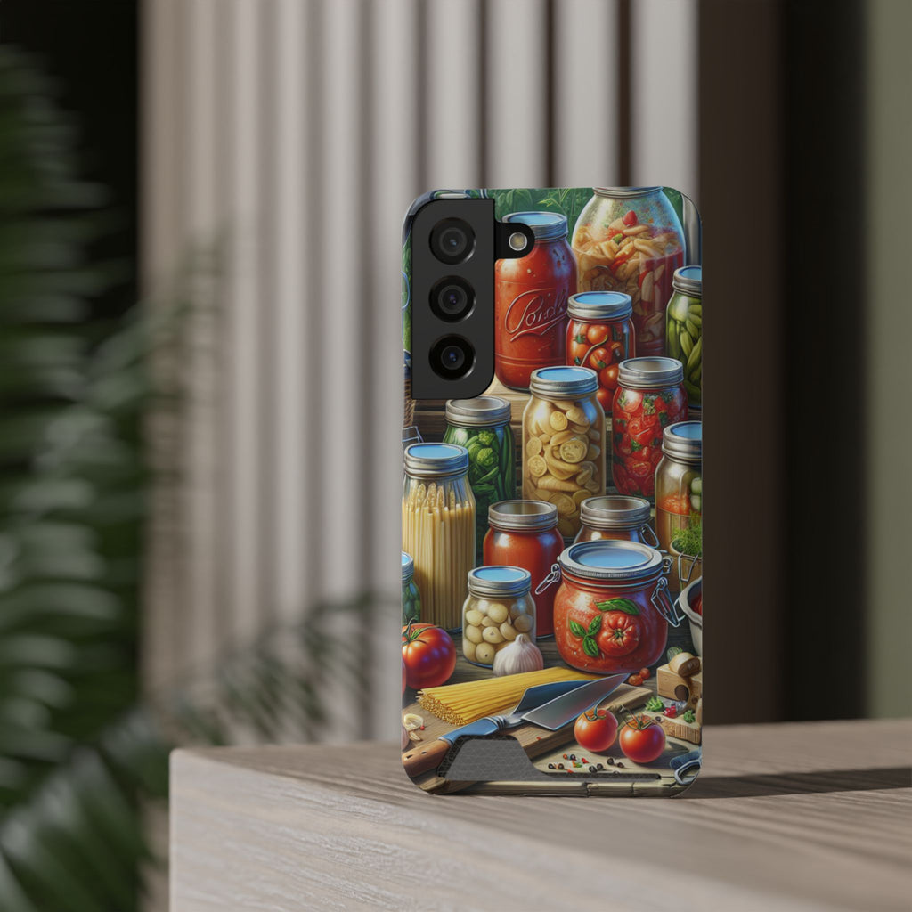 Canning Kitchen Phone Case with Card Holder / Rustic Pantry Jar & Veggie Design