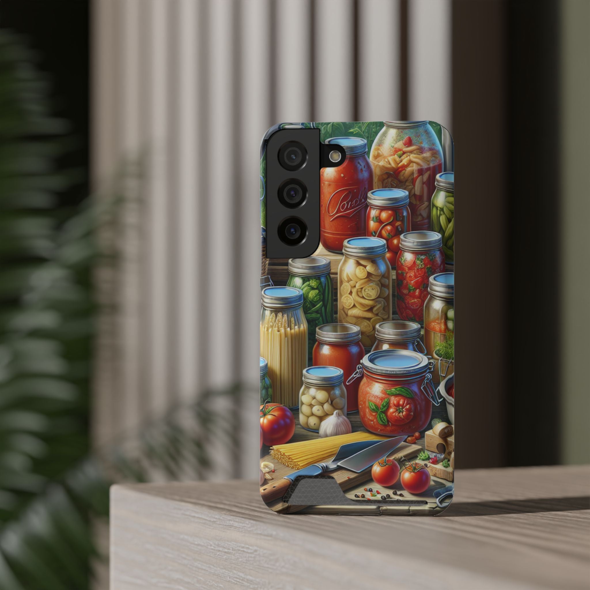Canning Kitchen Phone Case with Card Holder / Rustic Pantry Jar & Veggie Design