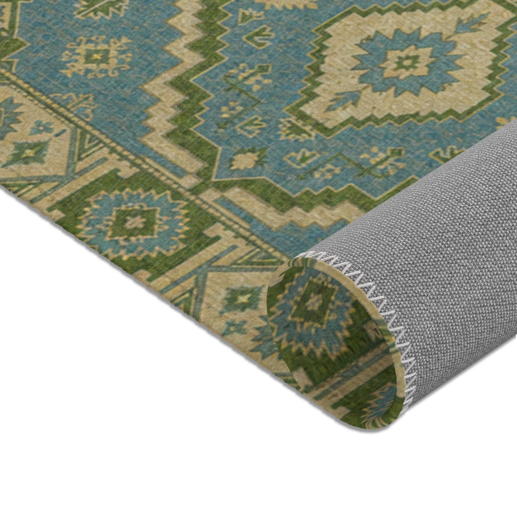 Blue Green Kilim Pattern Area Rug | Southwestern Tribal Geometric Floor Runner