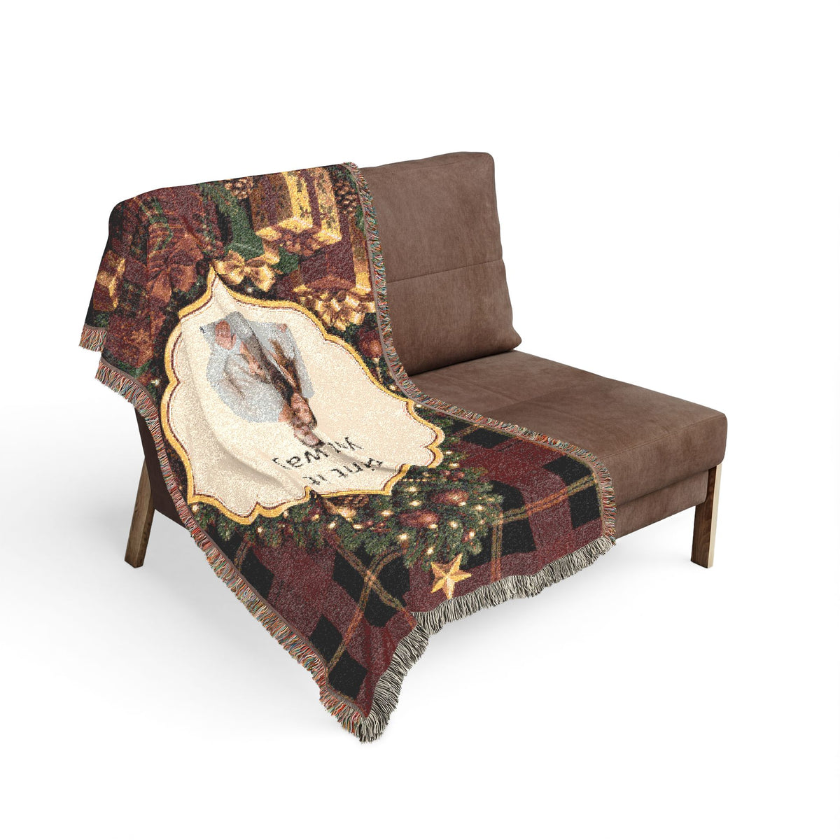 Personalized Christmas Photo Woven Blanket - Custom Family Throw