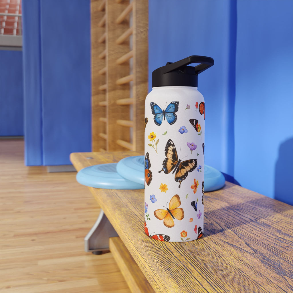 Butterfly Floral Pattern Stainless Steel Water Bottle | Standard Lid
