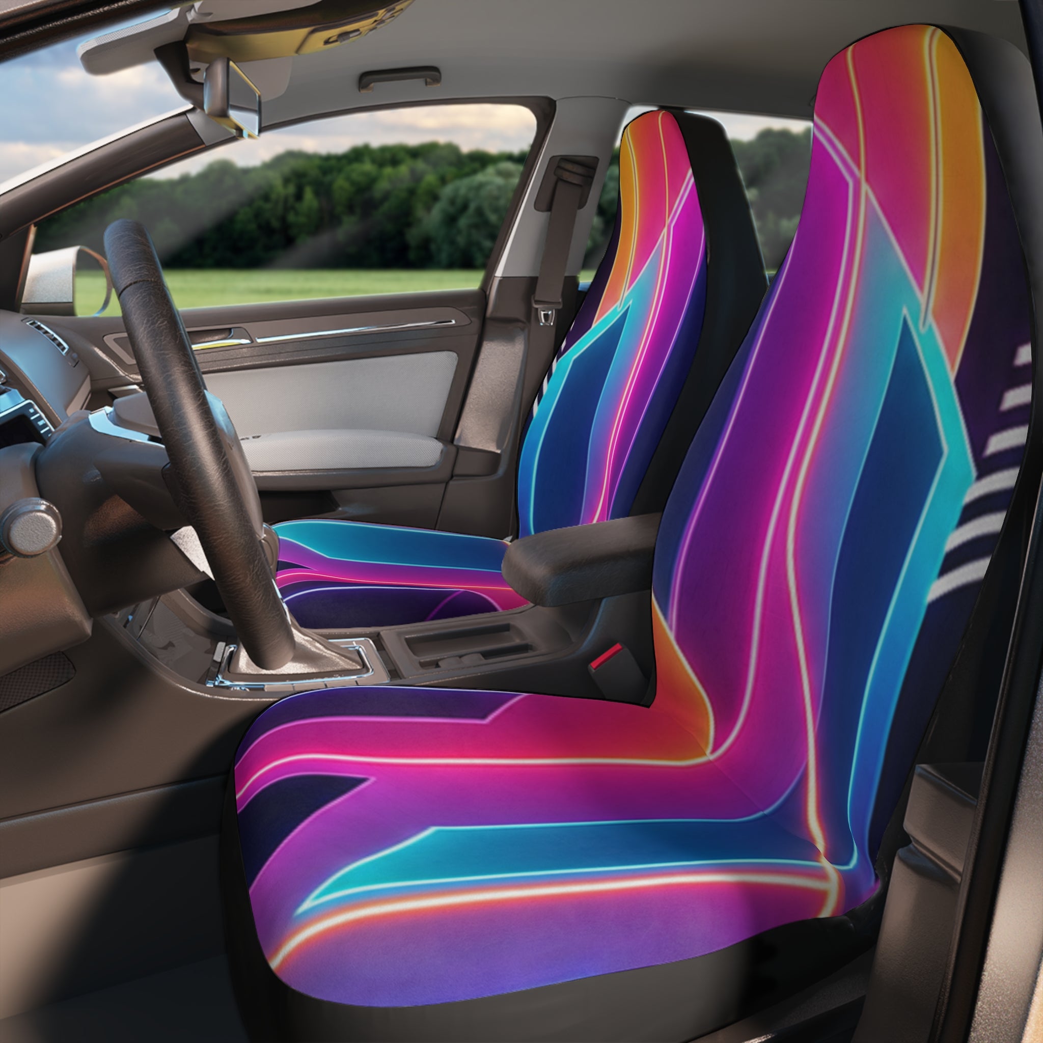 Neon Retro Geometric Car Seat Covers | Polyester