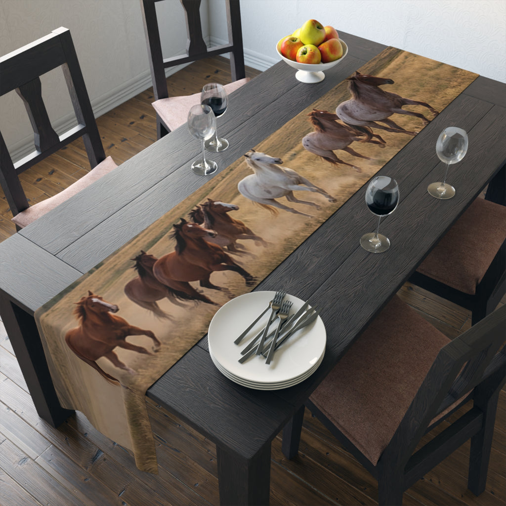 Horse Herd Table Runner - Rustic Galloping Horses Cotton-Poly Dining Decor