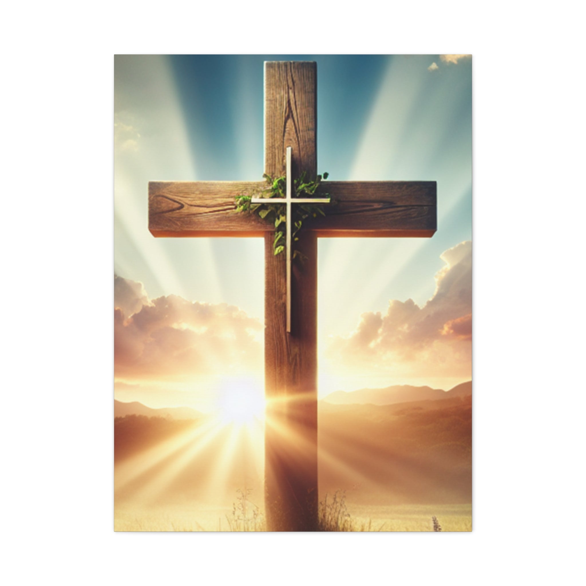 Sunrise Cross Matte Canvas Wall Art / Christian Inspirational Religious Home Decor