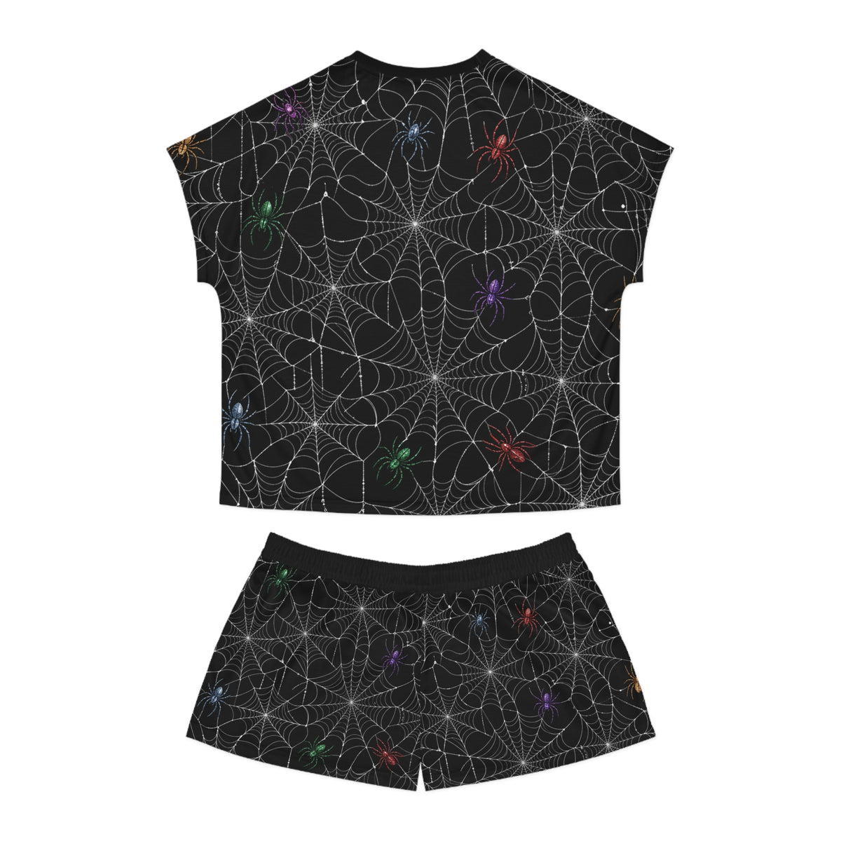 Colorful Spiders on Webs Pajama Set | Short Pajama Set
