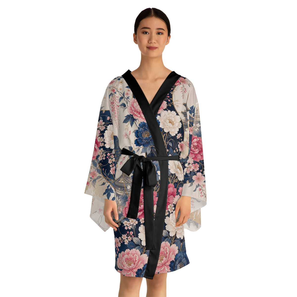 Vintage Japanese Floral Kimono Robe - Long Sleeve