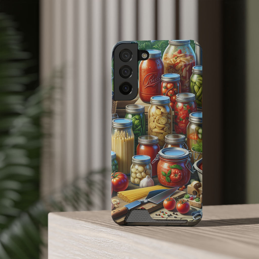 Canning Kitchen Phone Case with Card Holder / Rustic Pantry Jar & Veggie Design