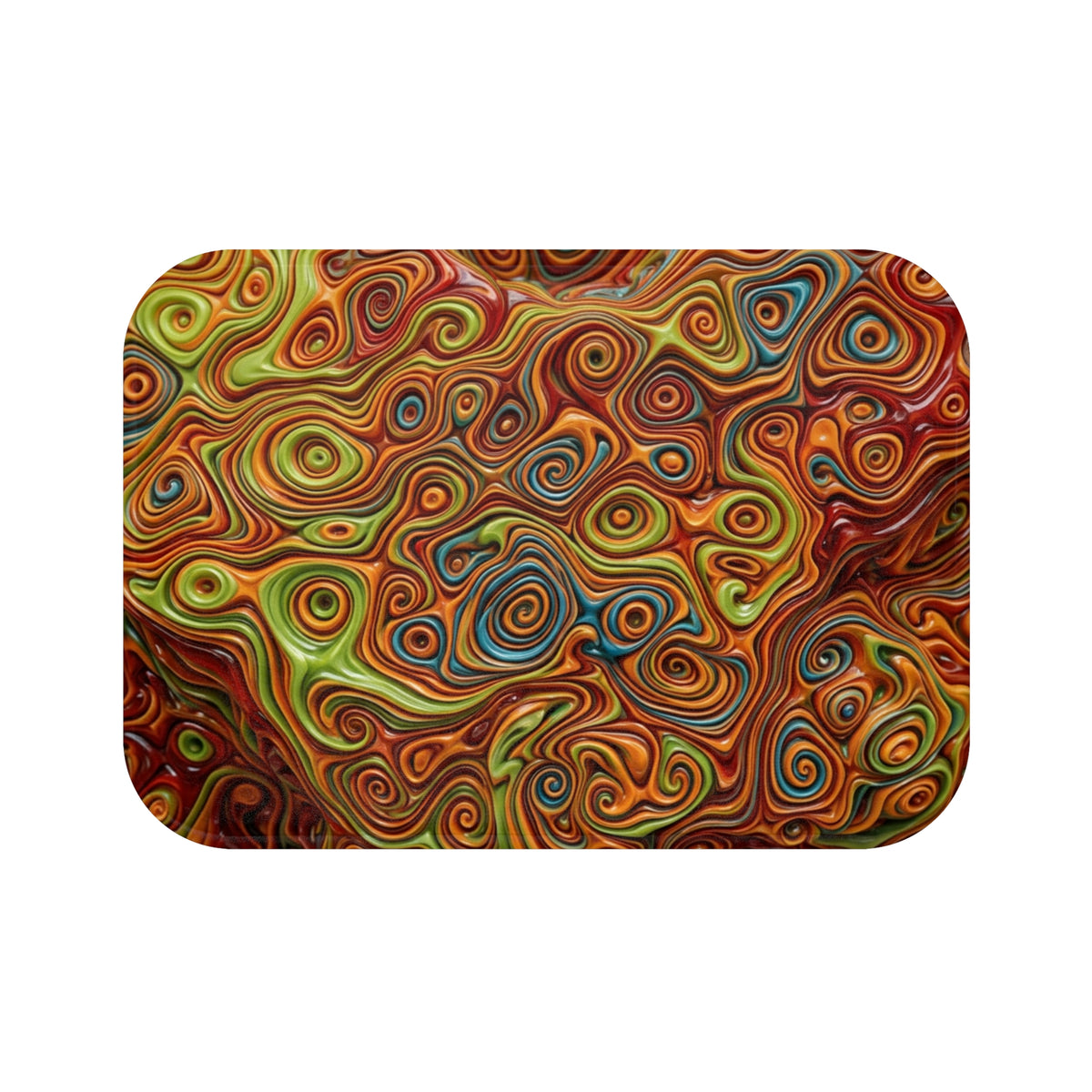 Abstract Swirl Pattern Bath Mat | Psychedelic Orange & Green Bath Mat