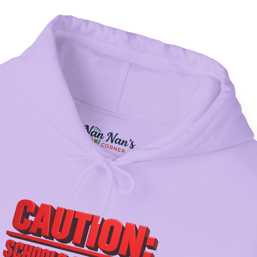 Hoodie — "CAUTION: Schools Starting, Re-Installing Brain" Back-to-School Graphic Hoodie