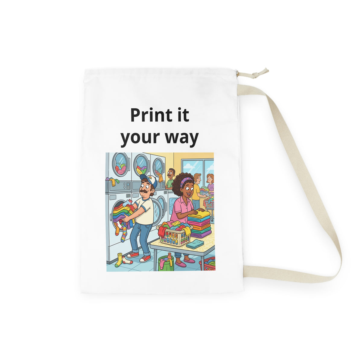 Laundry Day Illustration Laundry Bag | Cartoon Laundromat Print