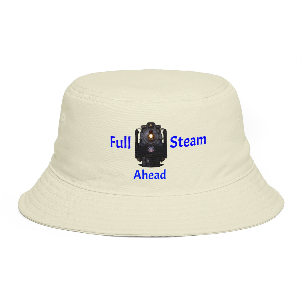 Full Steam Ahead train graphic Bucket Hat | steam locomotive motif