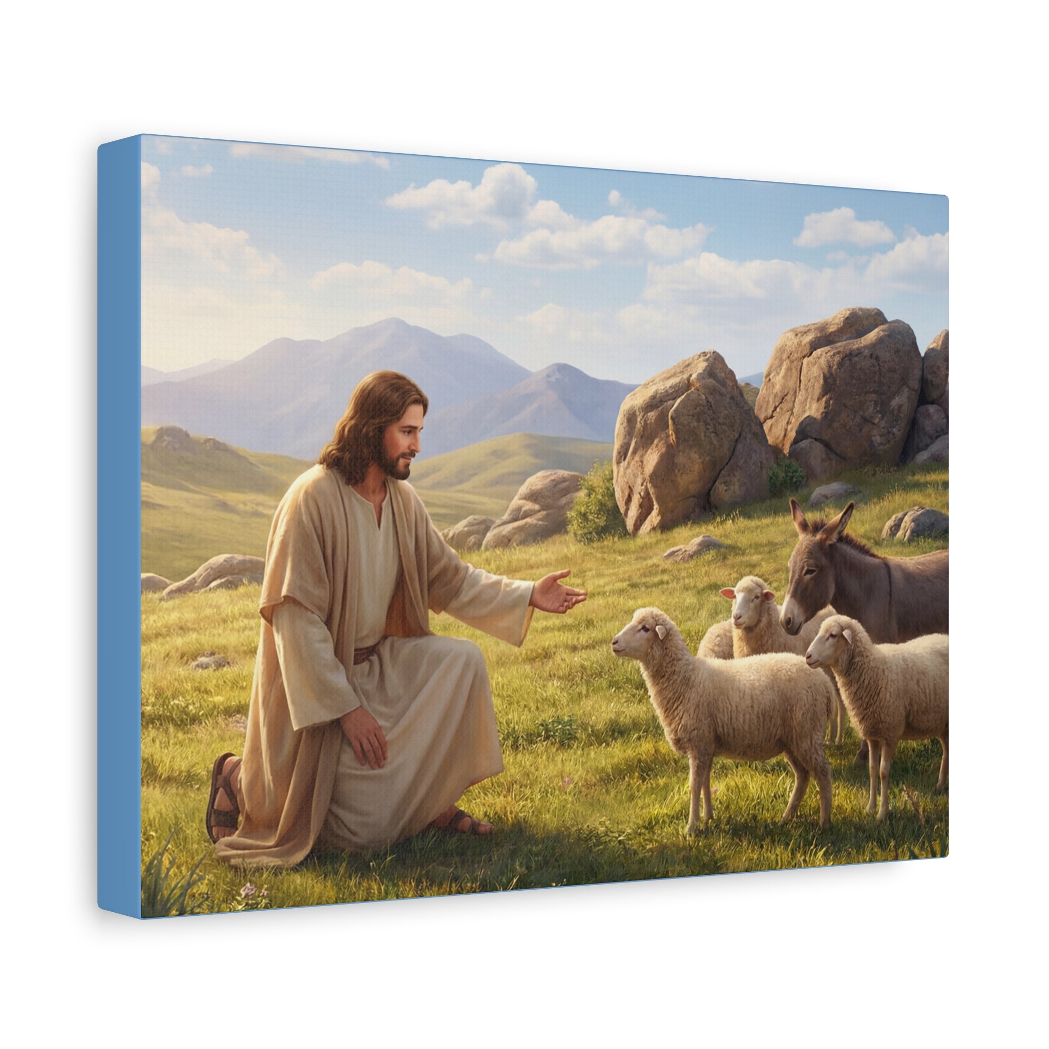 Jesus with Sheep Matte Canvas Print / Stretched 1.25" Religious Wall Art