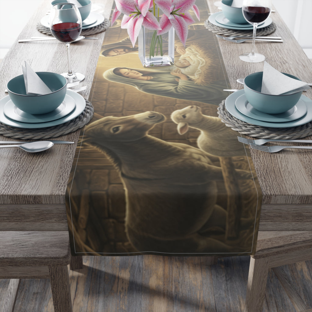 Nativity Manger Scene Table Runner | Cotton Poly