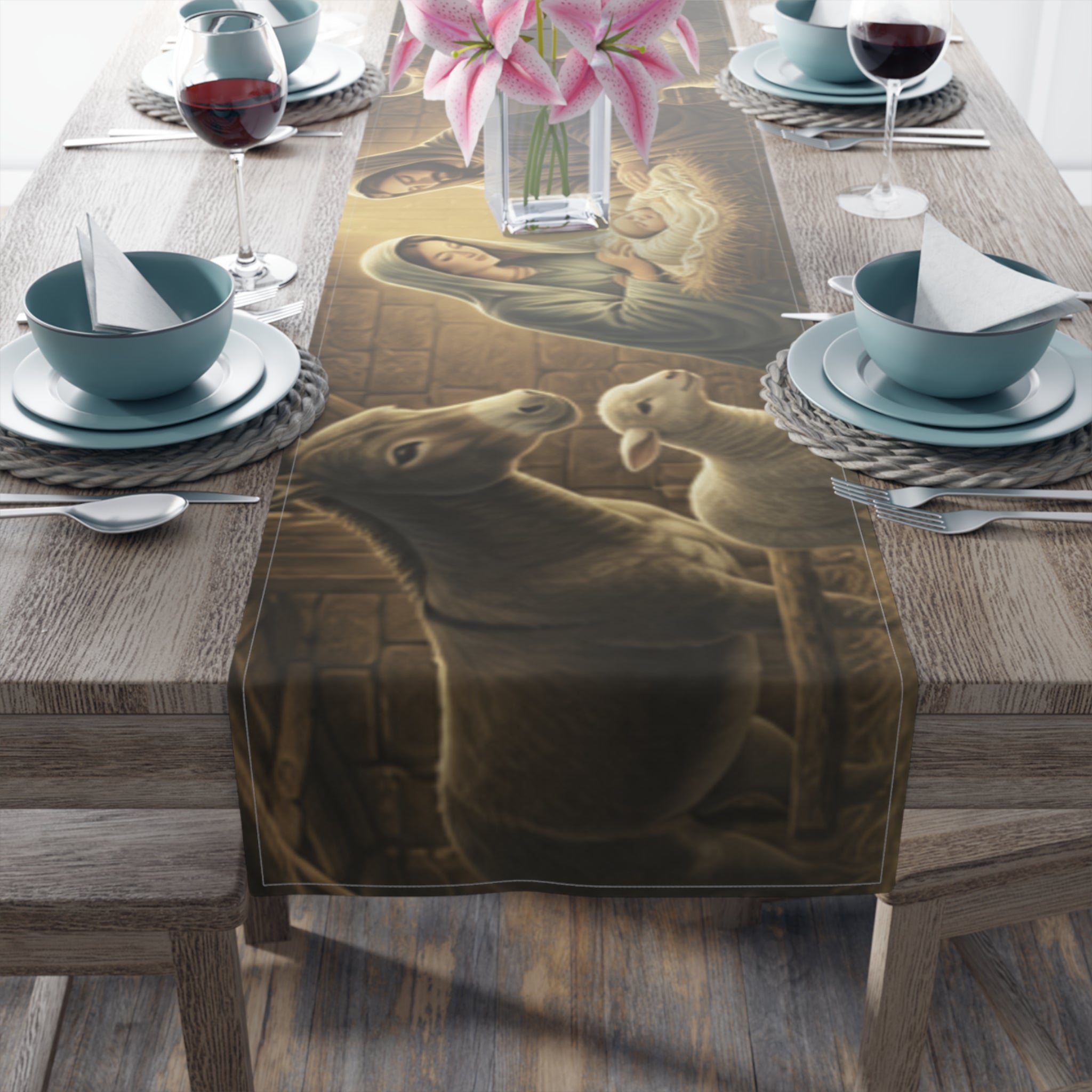 Nativity Manger Scene Table Runner | Cotton Poly