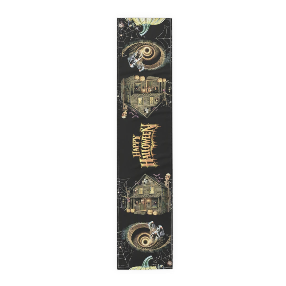 Gothic Haunted House Table Runner | Jack-O'-Lanterns & Cobwebs – Halloween Decor