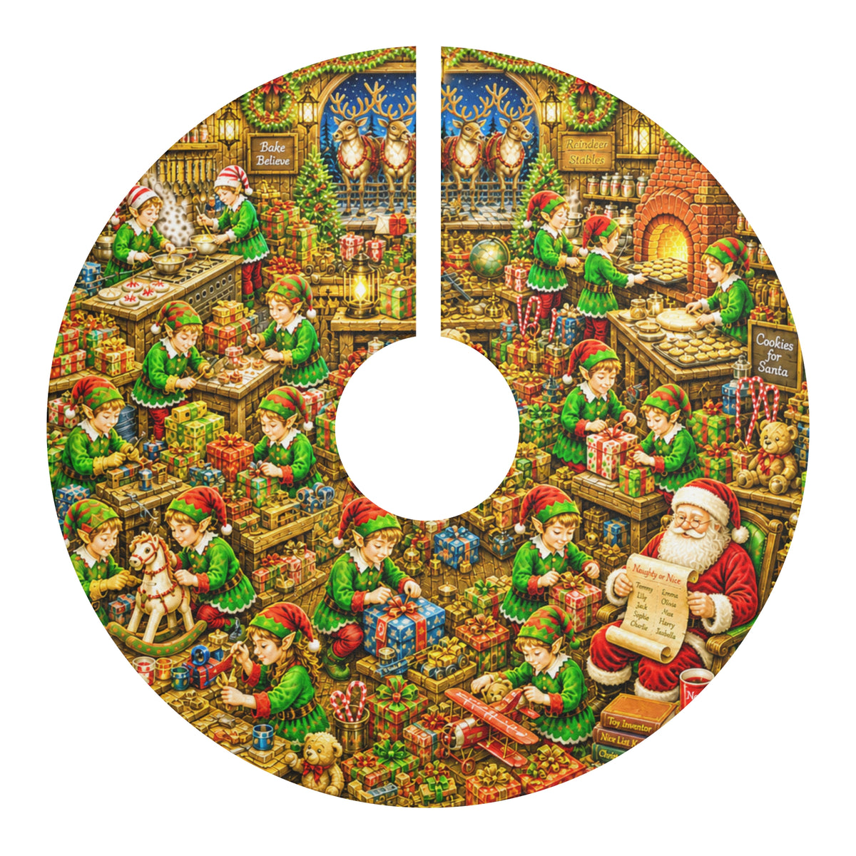 Santa Workshop Christmas Tree Skirt - Vintage Elves