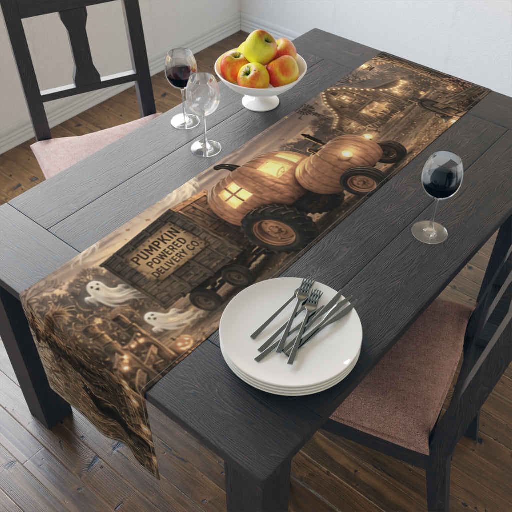 Haunted Pumpkin Truck Table Runner | Halloween Cotton Poly