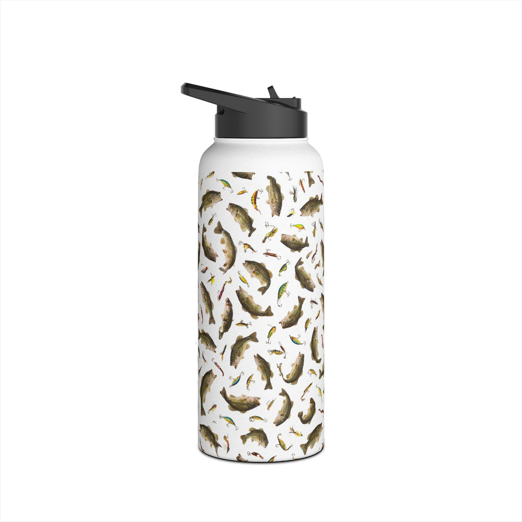 Bass Pattern Stainless Steel Water Bottle | Fishing Fish Design