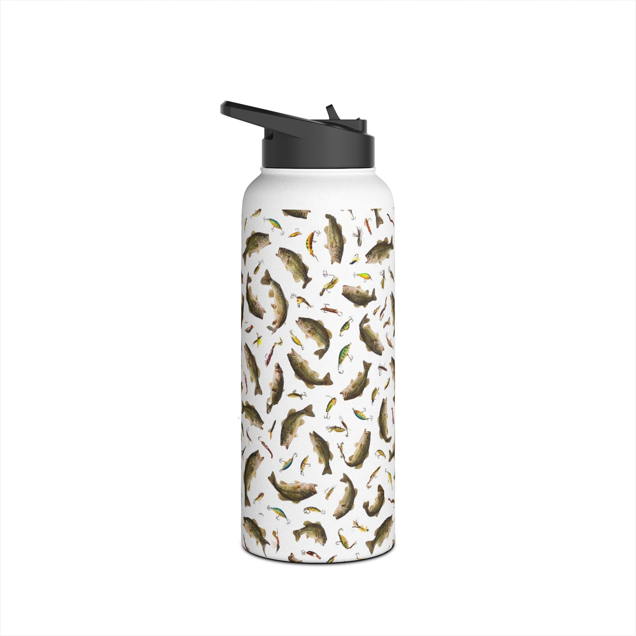 Bass Pattern Stainless Steel Water Bottle | Fishing Fish Design