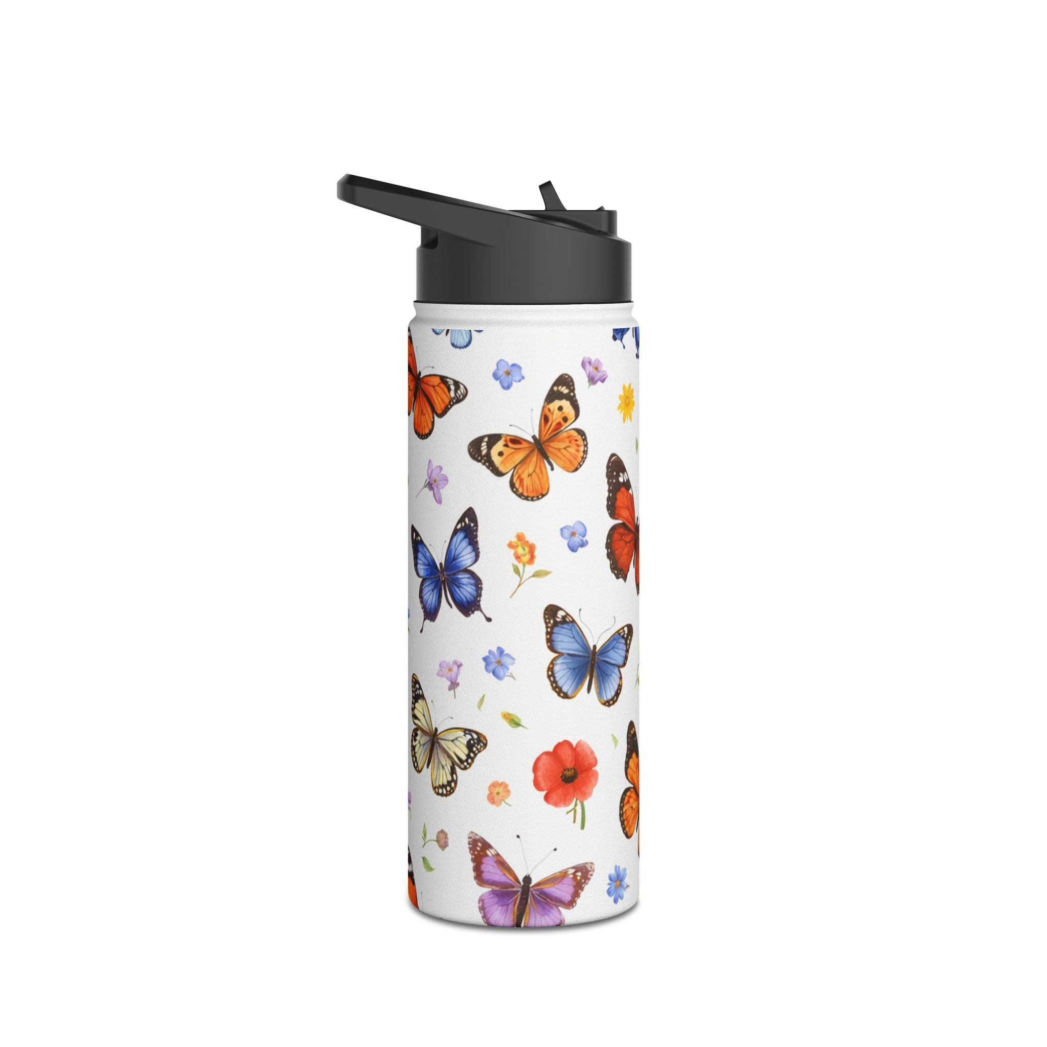 Butterfly Floral Pattern Stainless Steel Water Bottle | Standard Lid