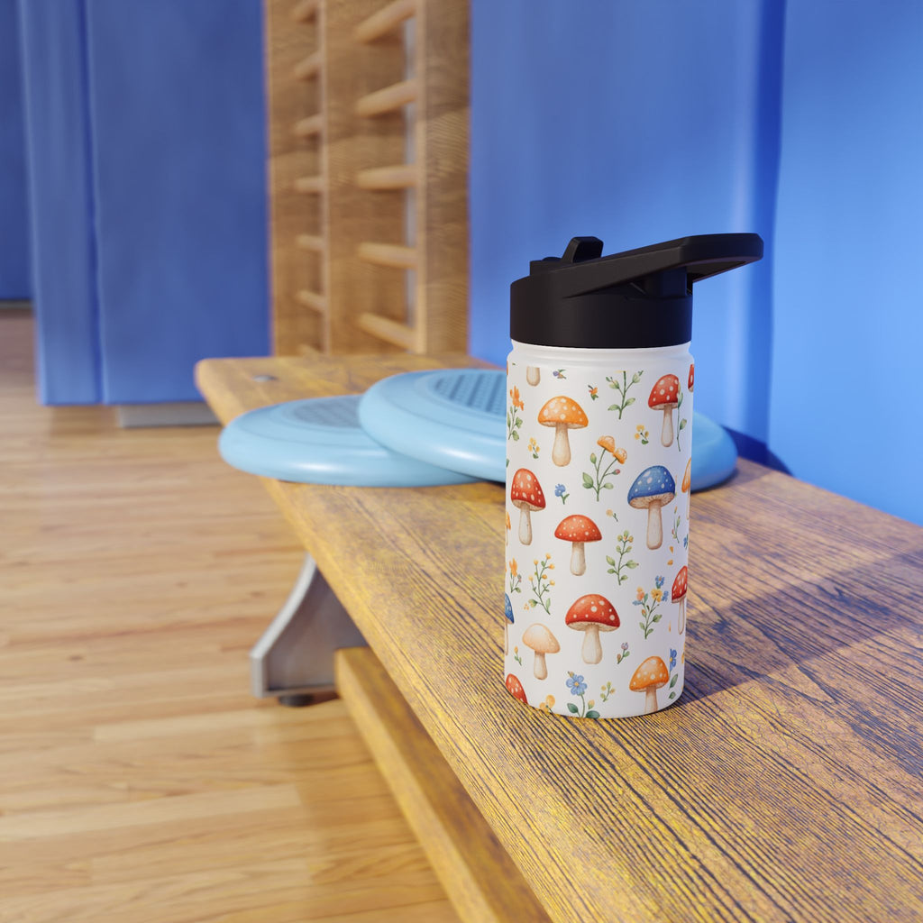 Watercolor Mushroom Pattern Stainless Steel Water Bottle | Floral Doodle