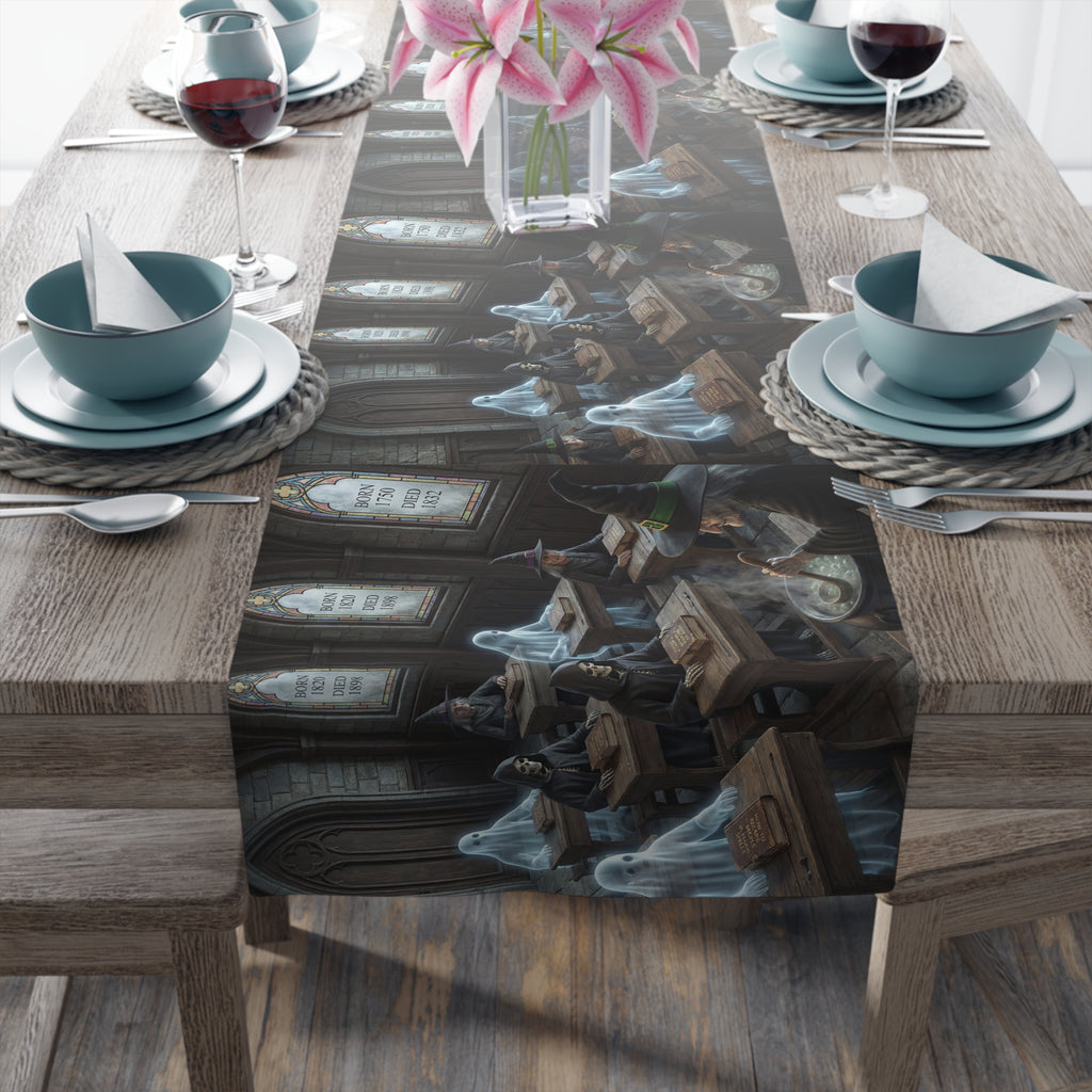 Haunted School Room Scene Table Runner | Halloween Gothic Decor
