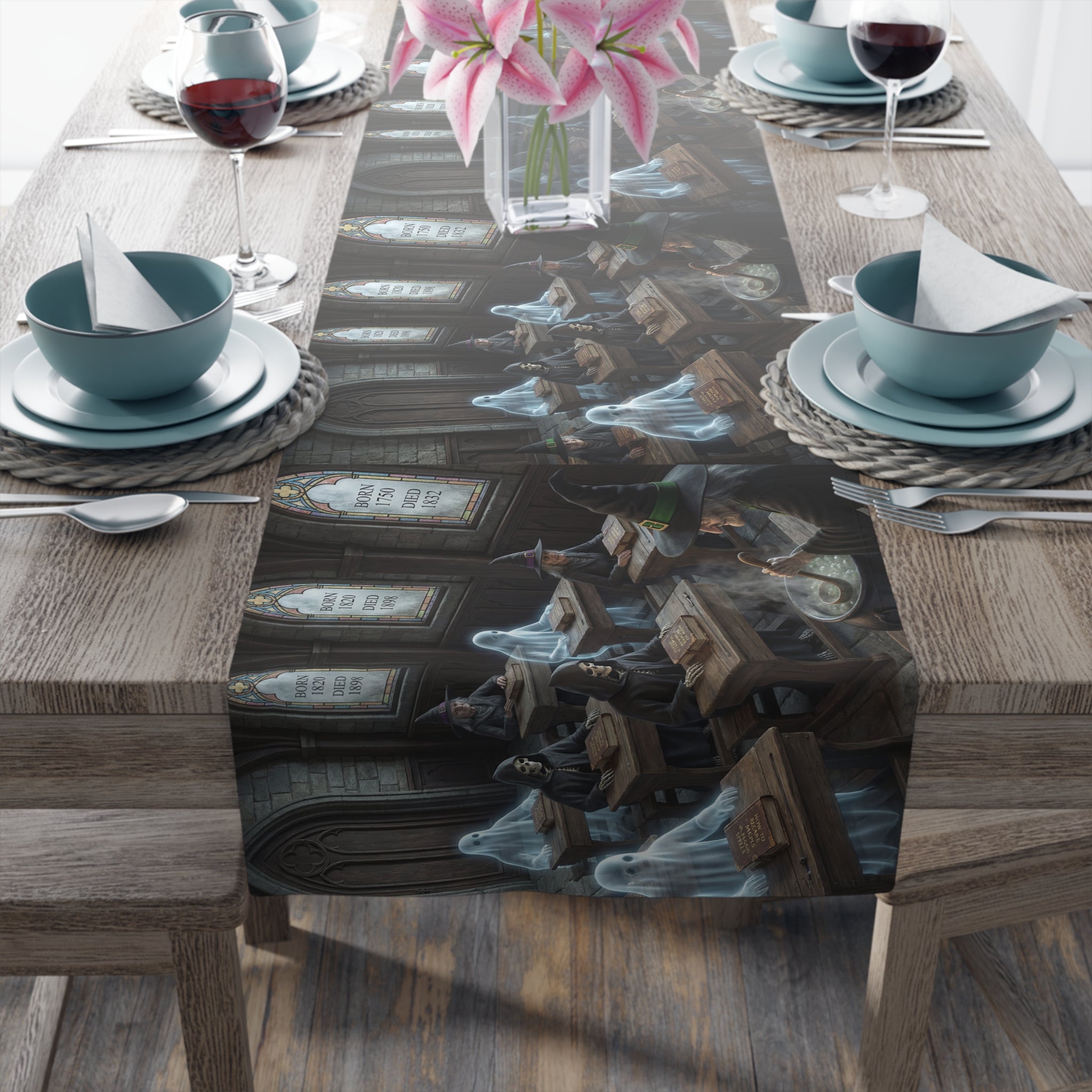 Haunted School Room Scene Table Runner | Halloween Gothic Decor