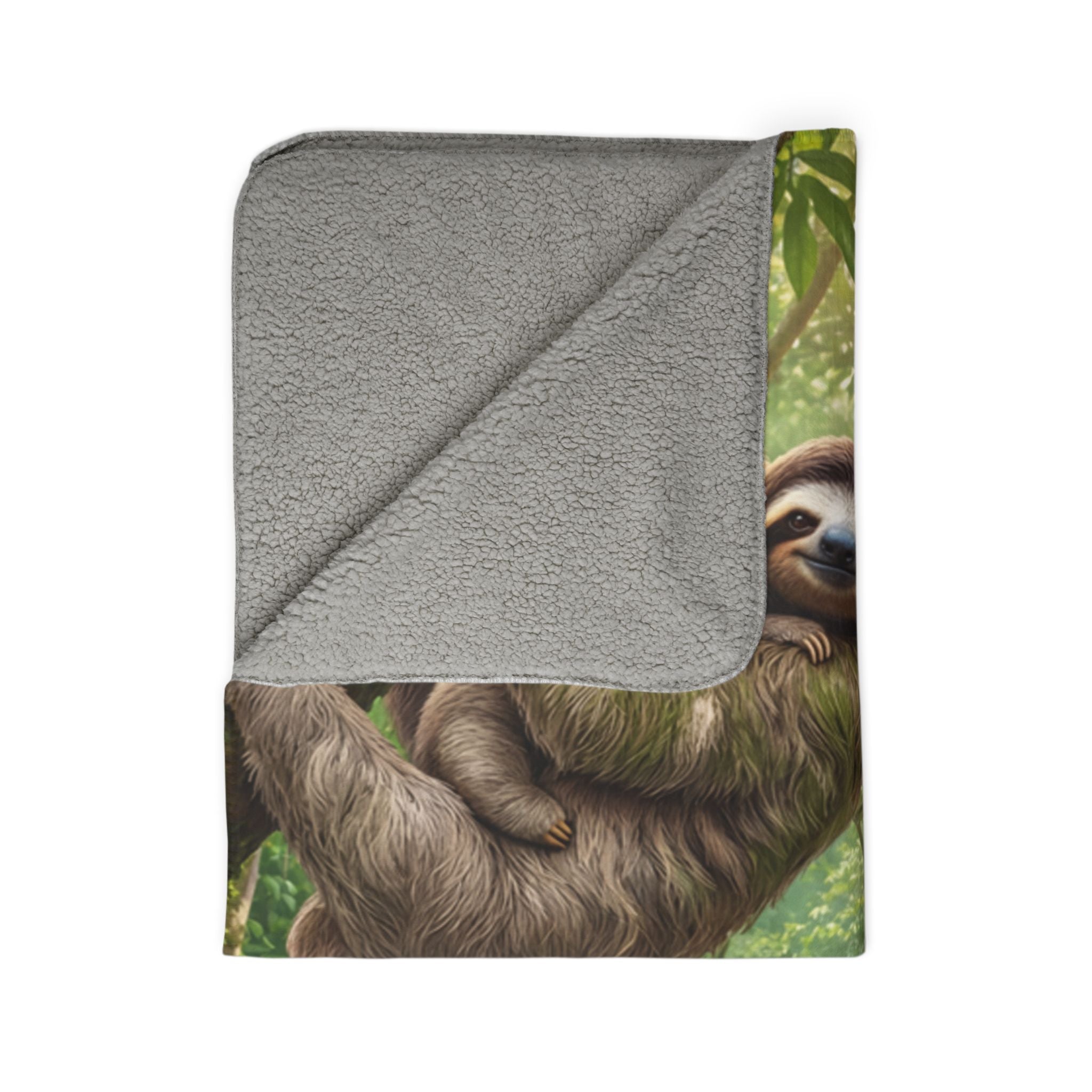 Sloth Jungle Fleece Sherpa Blanket / Tropical Rainforest Animal Cozy Throw