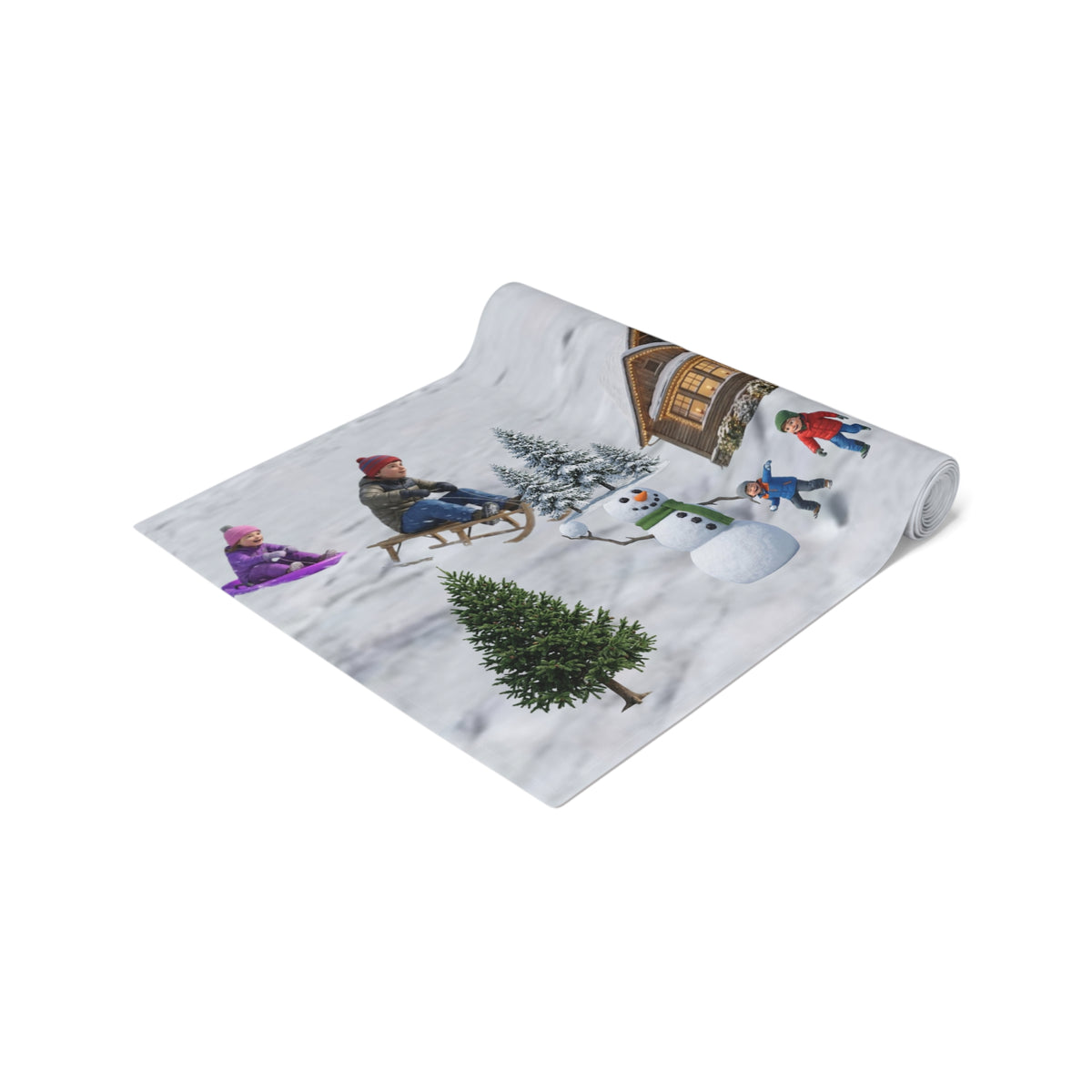 Storybook Snowman Village Table Runner | Winter Wonderland Holiday Decor
