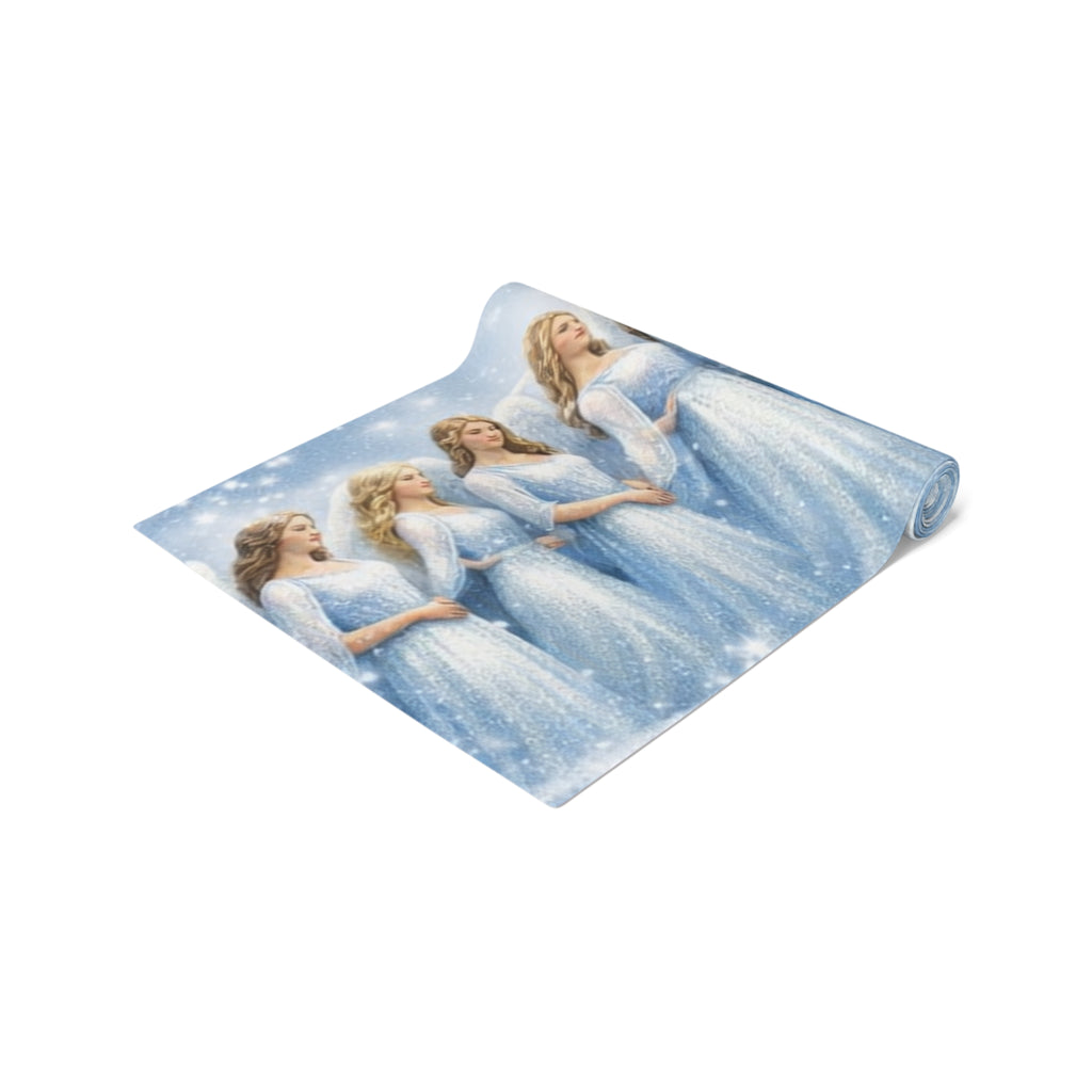 Angelic Women Illustration Table Runner | Heavenly Figures, Soft Pastel