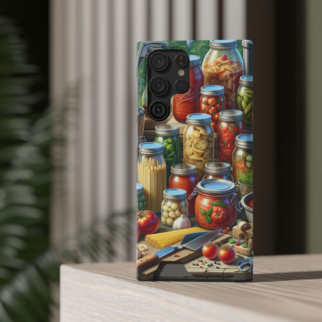 Canning Kitchen Phone Case with Card Holder / Rustic Pantry Jar & Veggie Design