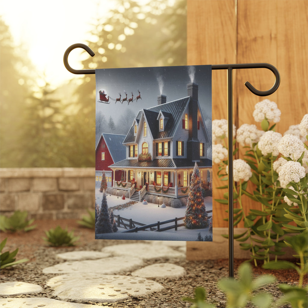 Snowy Victorian House Garden Flag | Christmas Yard Banner