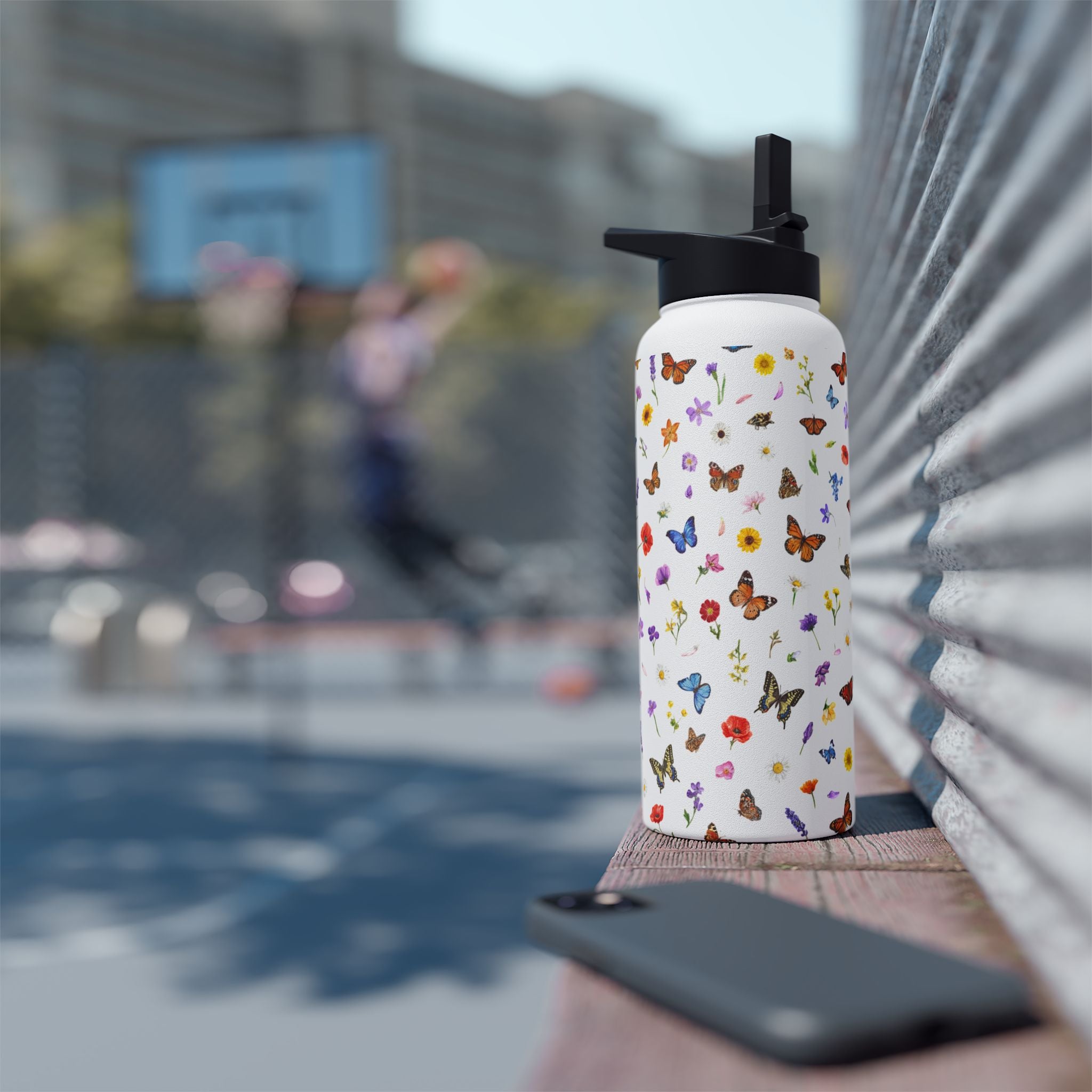 Butterfly Floral Pattern Stainless Steel Water Bottle | Standard Lid