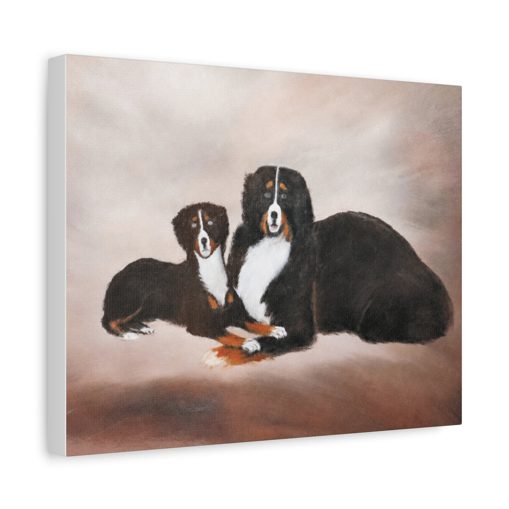 Bernese Mountain Dogs Painting Canvas, Matte Stretched Wall Art