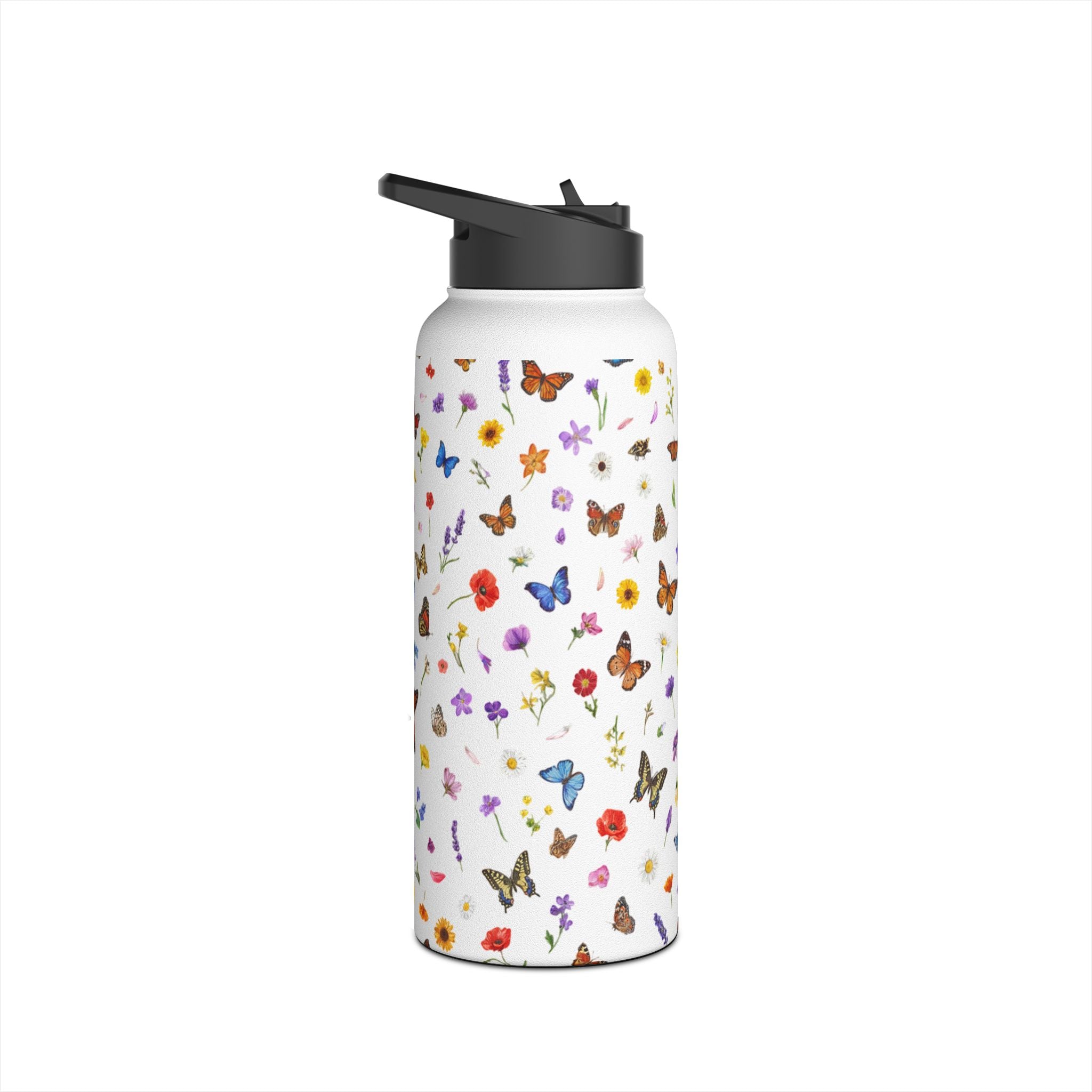Butterfly Floral Pattern Stainless Steel Water Bottle | Standard Lid