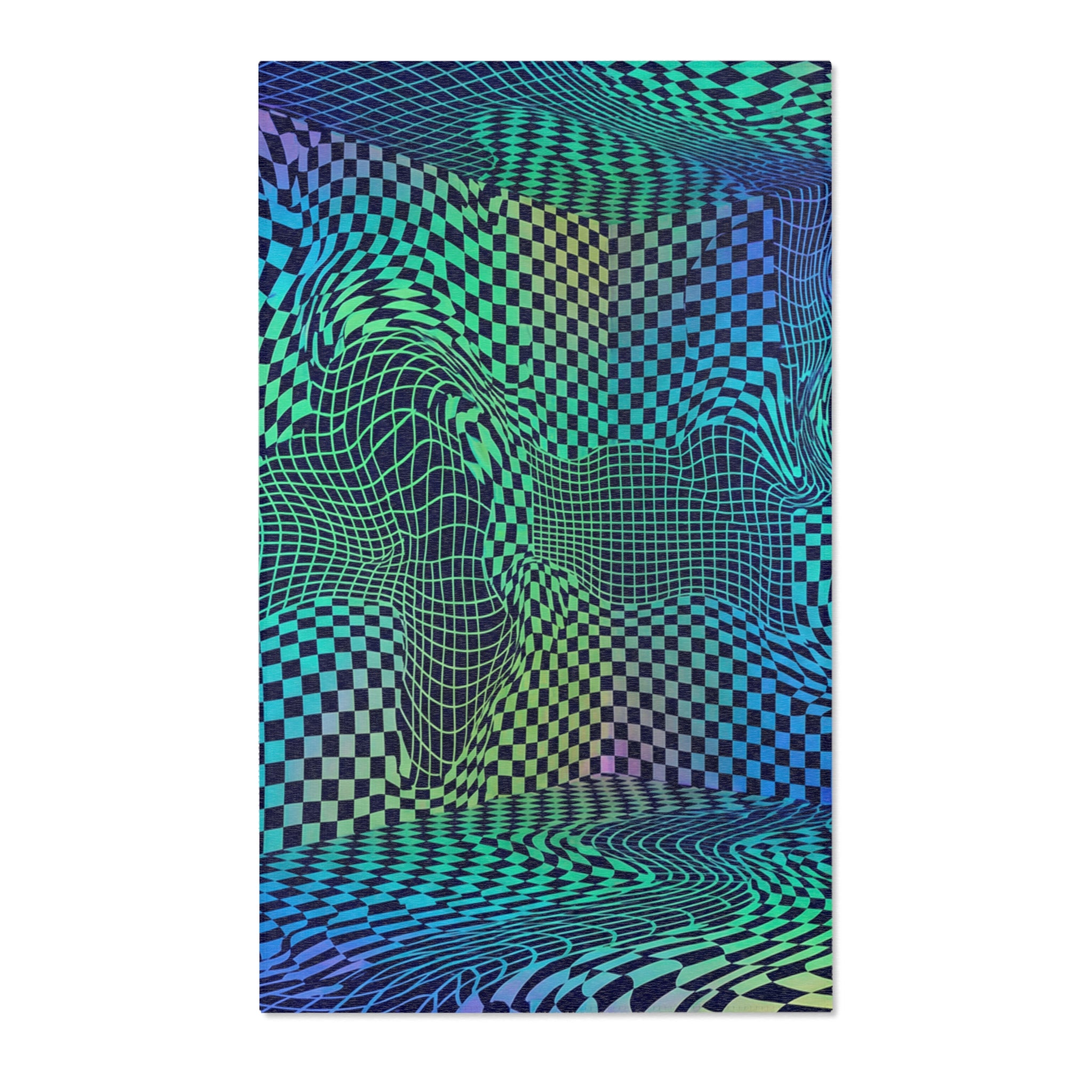 Psychedelic Wavy Checkerboard Area Rug | Trippy Optical Illusion Pattern