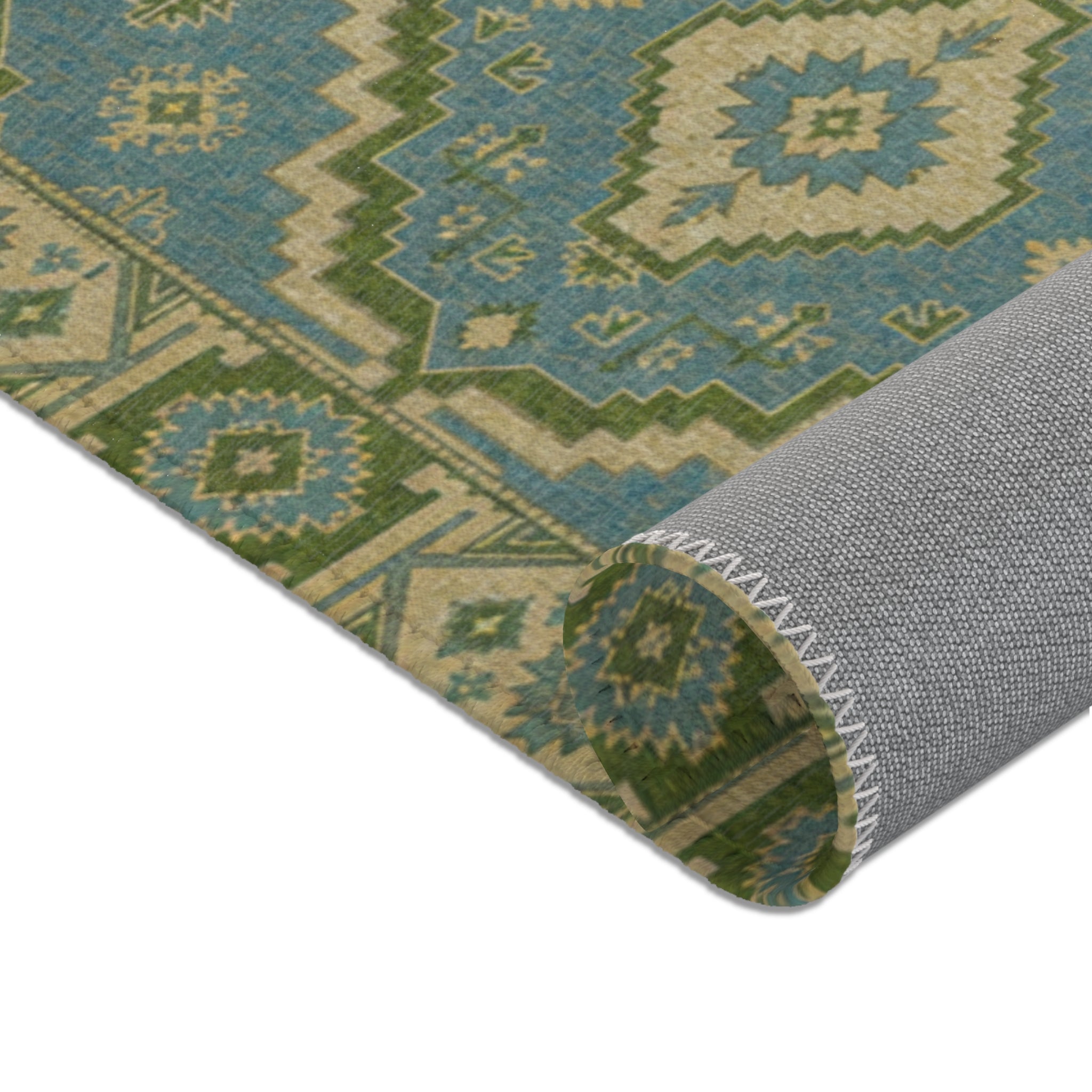 Blue Green Moroccan Medallion Area Rug | Boho Kilim Accent Rug