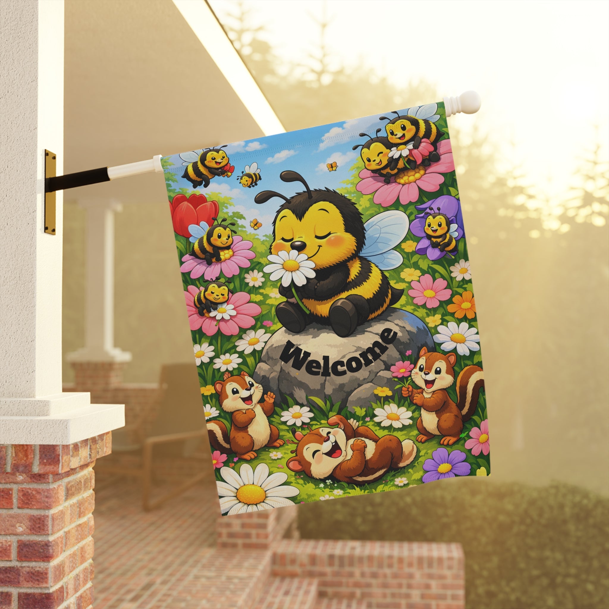 Cute Bee Welcome Garden Flag | House Banner, Floral Spring Decor