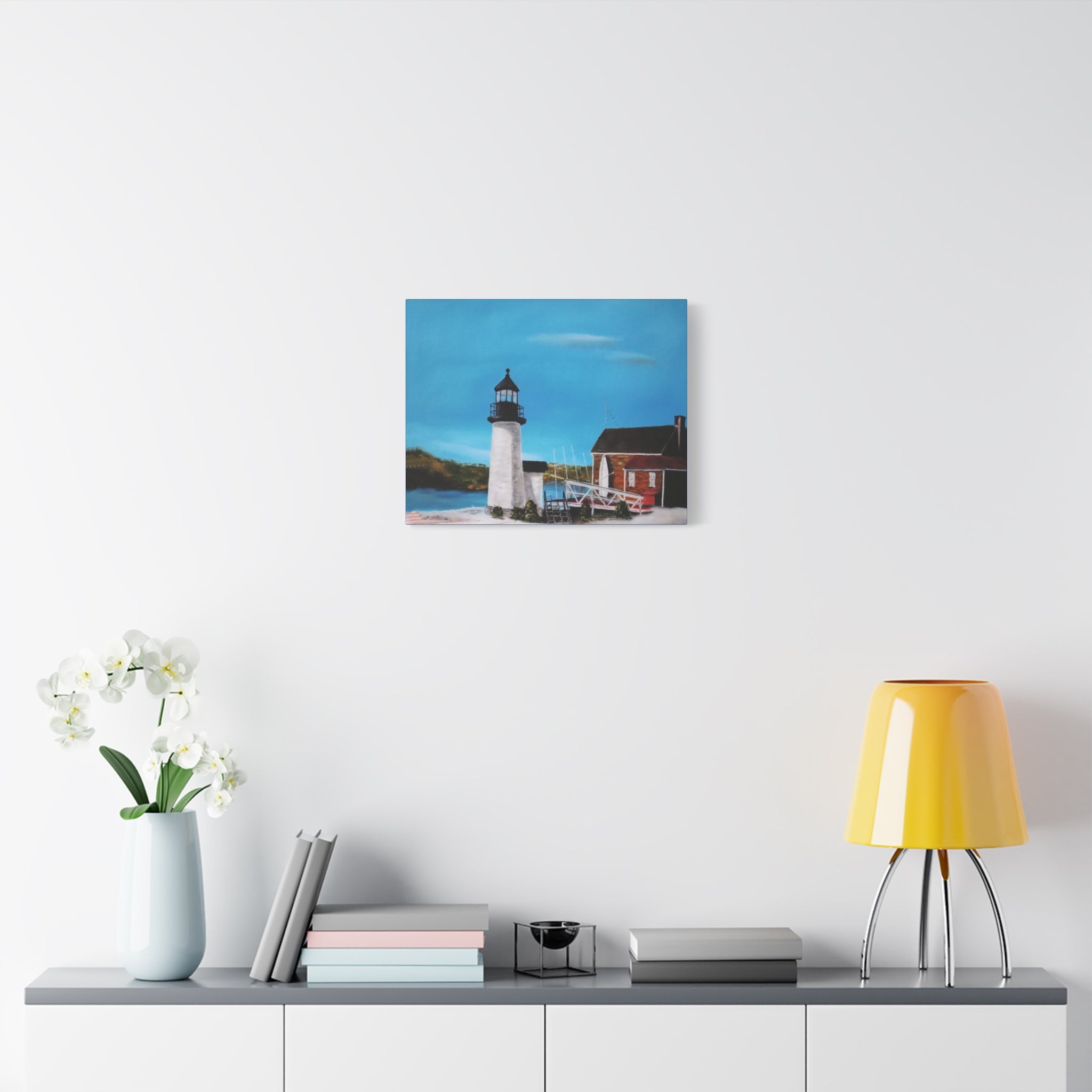 Lighthouse Coastal Painting Canvas | Matte Stretched Wall Art
