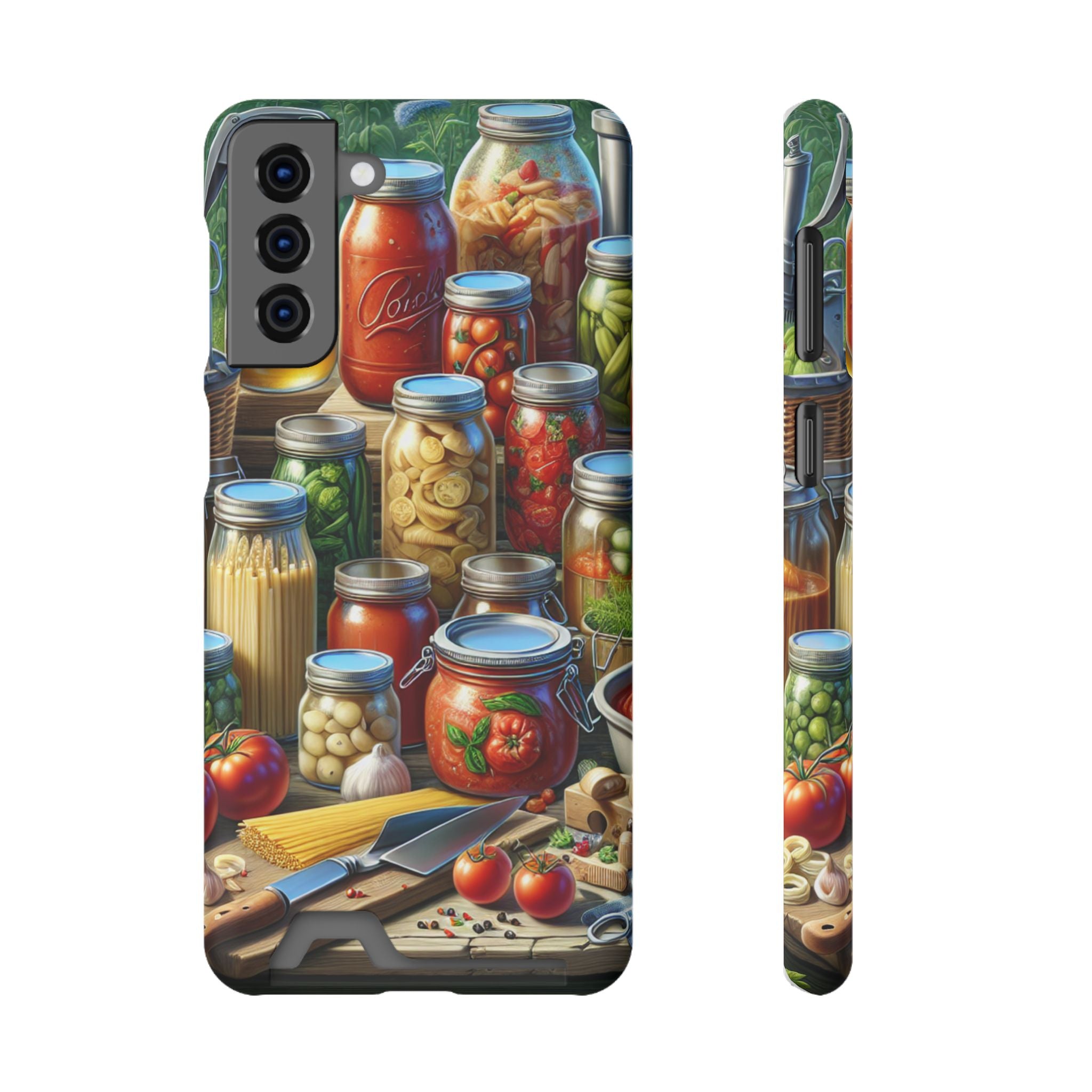 Canning Kitchen Phone Case with Card Holder / Rustic Pantry Jar & Veggie Design