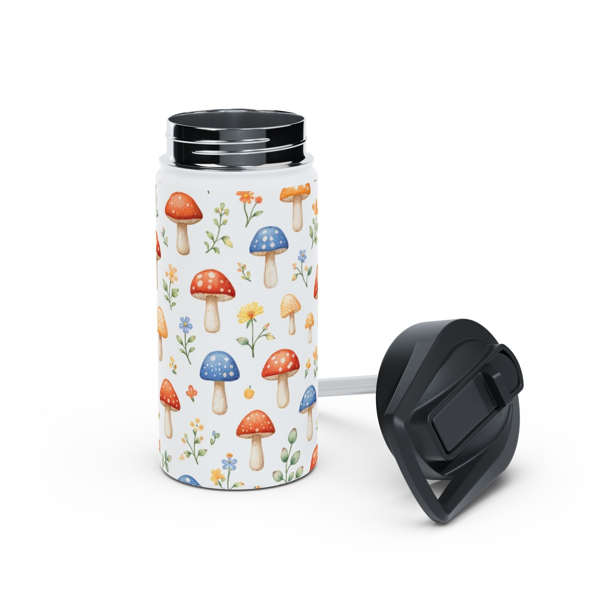 Watercolor Mushroom Pattern Stainless Steel Water Bottle | Floral Doodle