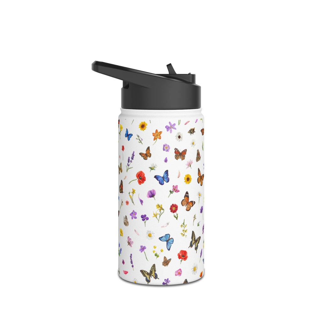 Butterfly Floral Pattern Stainless Steel Water Bottle | Standard Lid