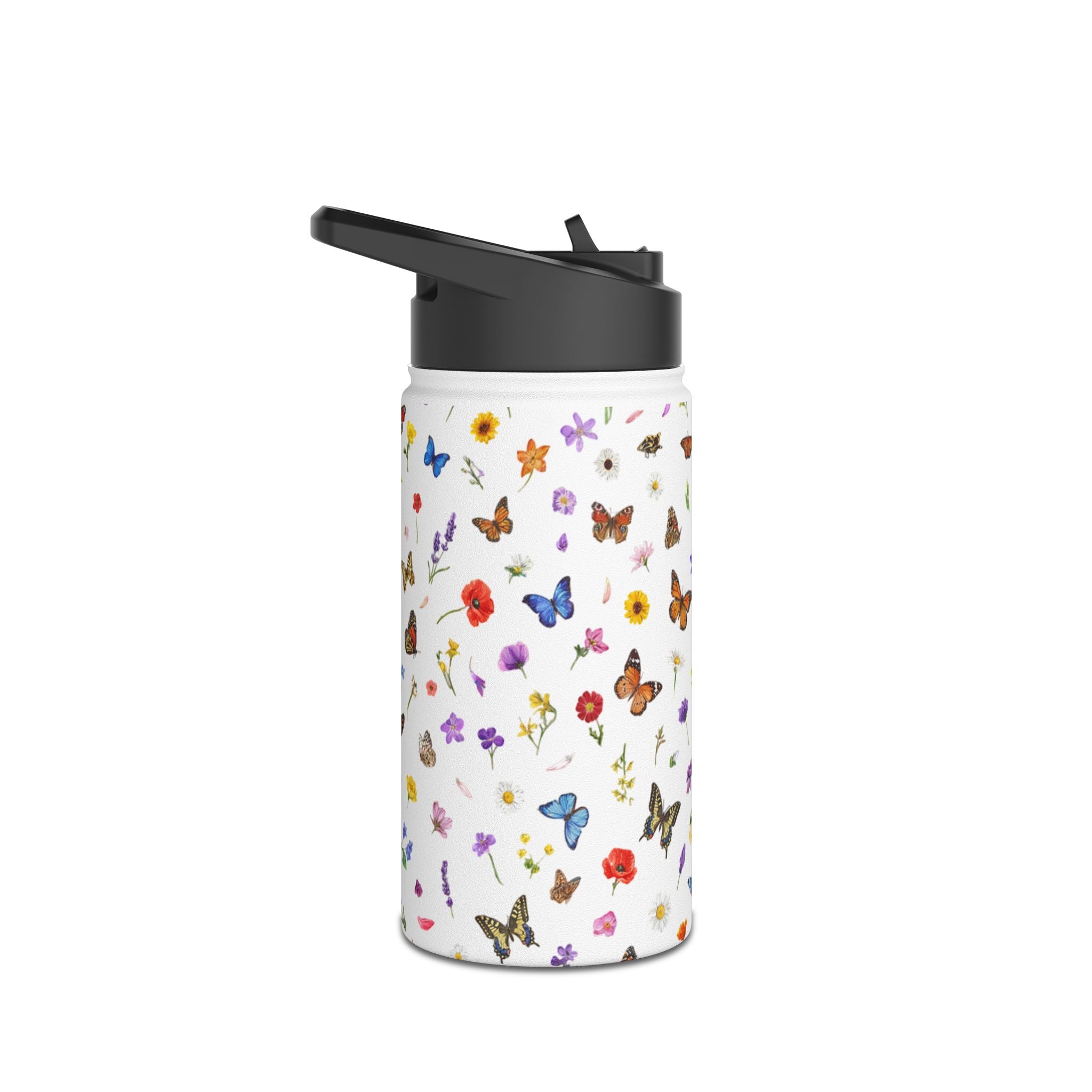 Butterfly Floral Pattern Stainless Steel Water Bottle | Standard Lid