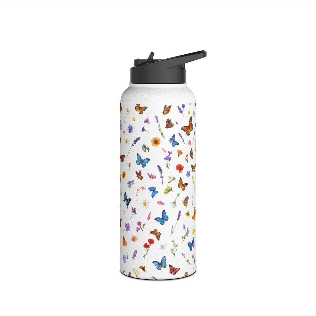 Butterfly Floral Pattern Stainless Steel Water Bottle | Standard Lid