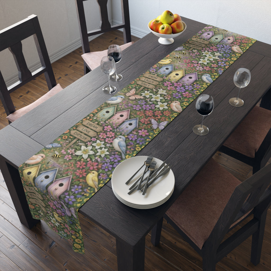 Floral Garden Birds Bees Butterflies Table Runner