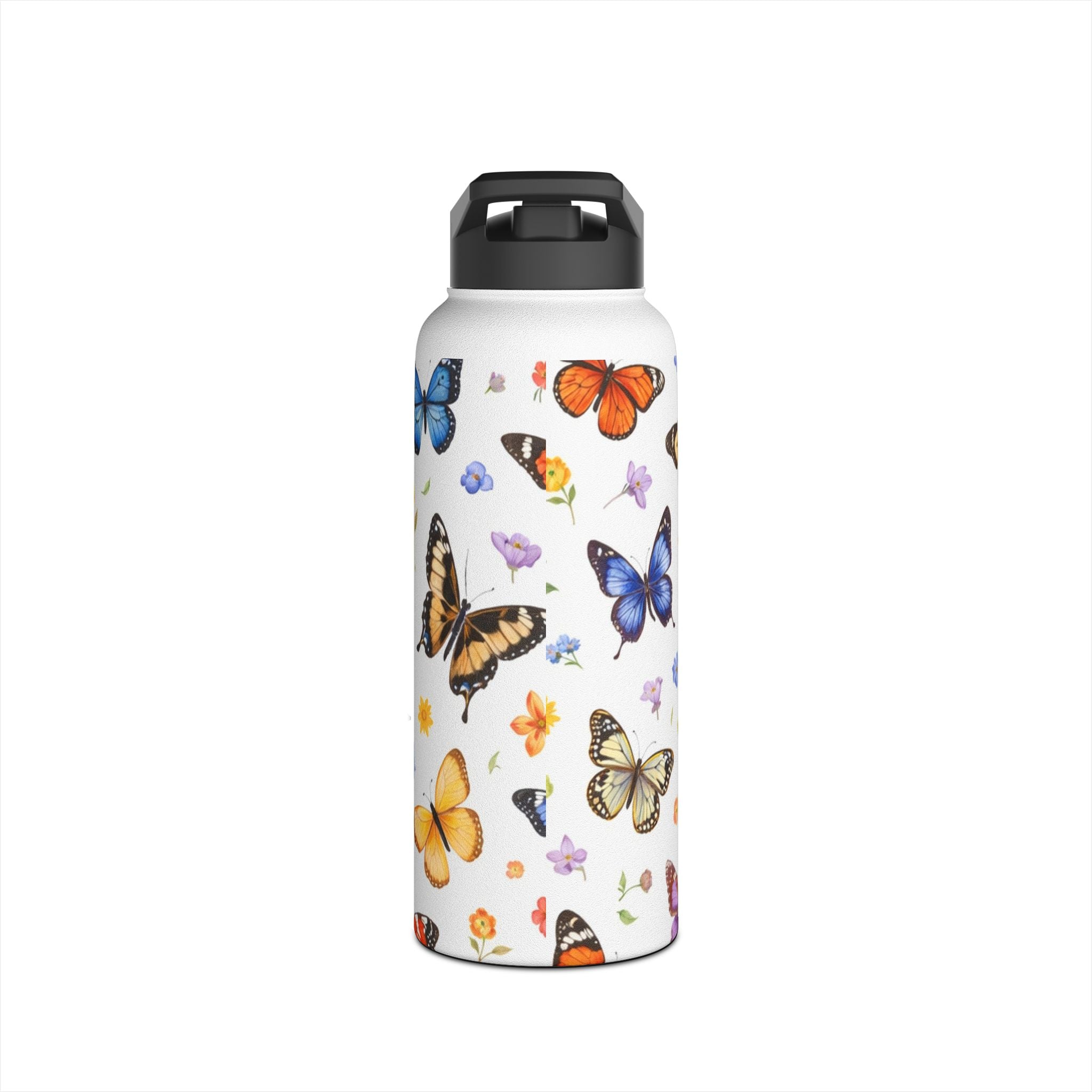 Butterfly Floral Pattern Stainless Steel Water Bottle | Standard Lid