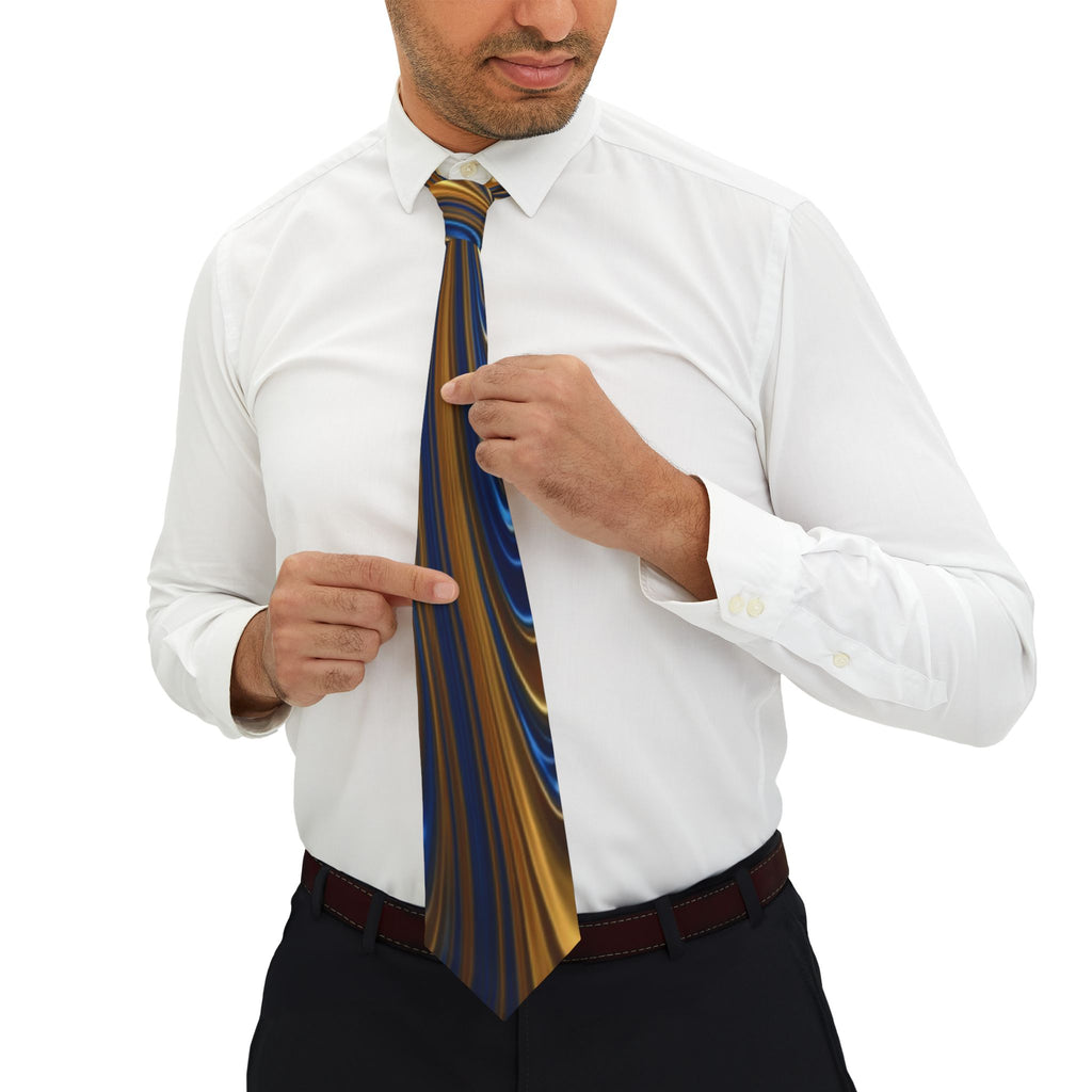 Blue and Gold Marble Pattern Necktie | Swirl Abstract Silk-Style Tie