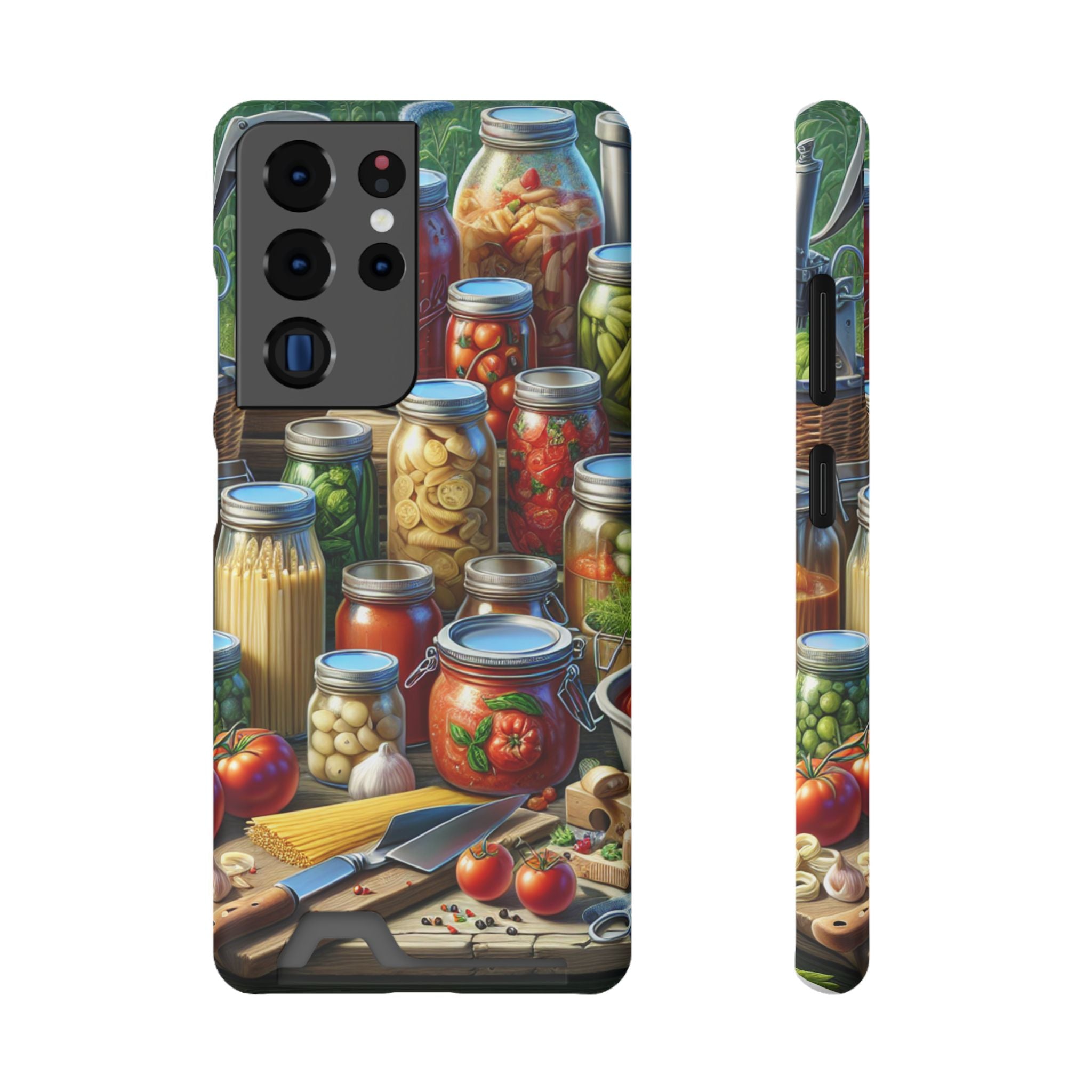 Canning Kitchen Phone Case with Card Holder / Rustic Pantry Jar & Veggie Design