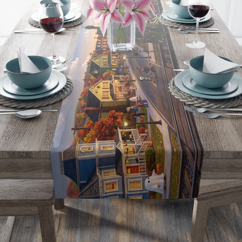 Vintage Steam Train Village Table Runner