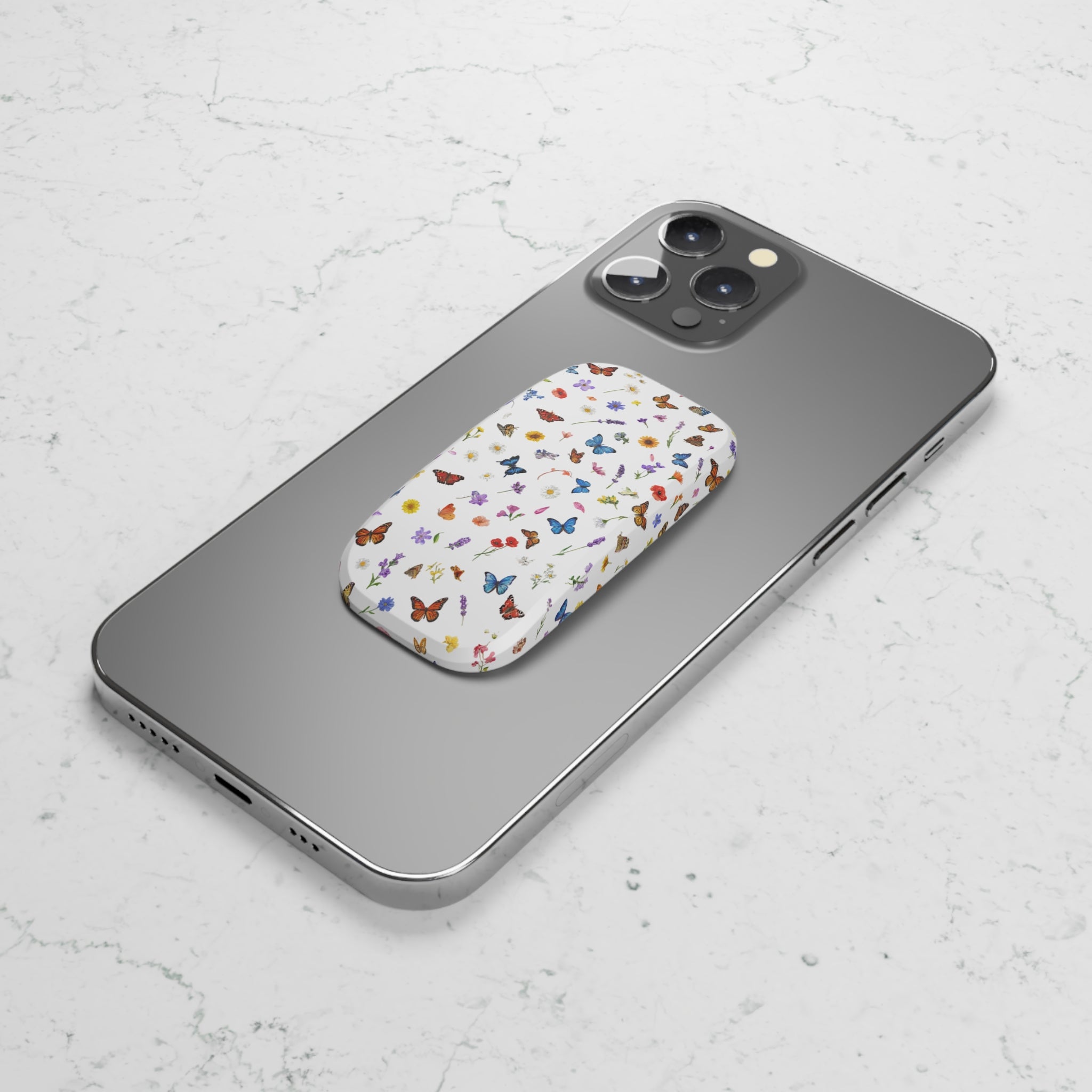 Butterfly Meadow Phone Grip — Click-On Stand & Secure Grip